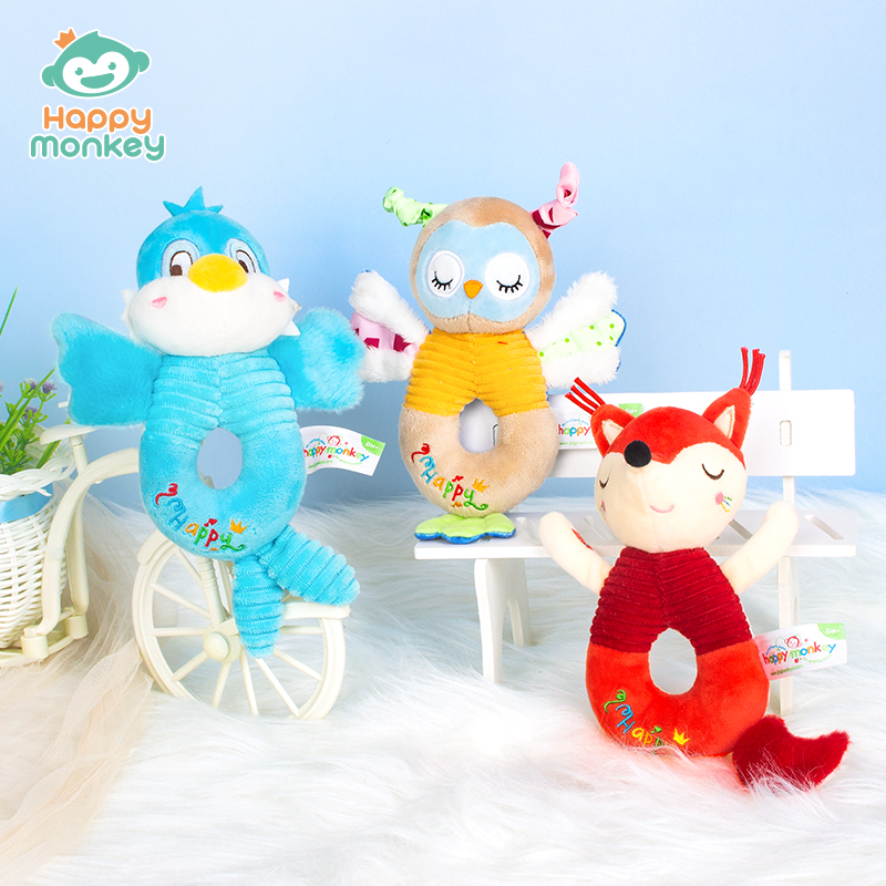 Happy monkey嬰兒手抓搖鈴新生兒抓握訓練安撫玩偶寶寶早教玩具