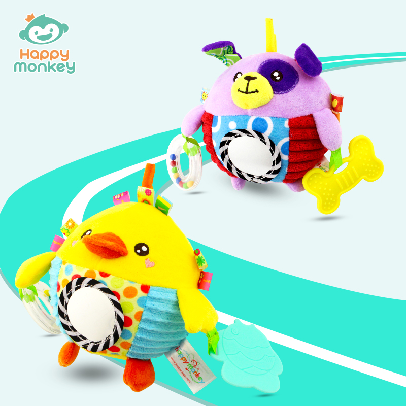 H168102 嬰兒毛絨玩具 手抓搖鈴牙膠球